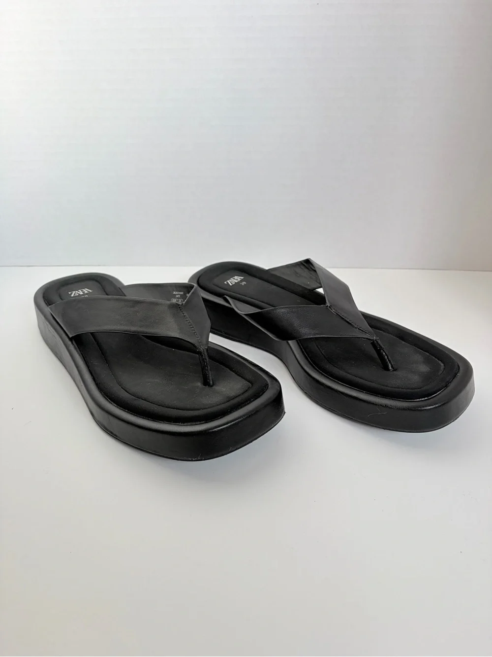 Zara Platform Thong Sandals Cushioned Comfort Shoes Square Toe Black Size 8.5 - Picture 7 of 13